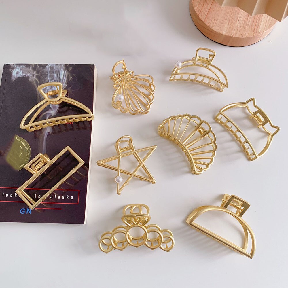 Las mujeres pelo Clips hueco tiburón pulpo Clip geométrica horquilla con perlas gran elegancia broche para peluquerías accesorios para el cabello