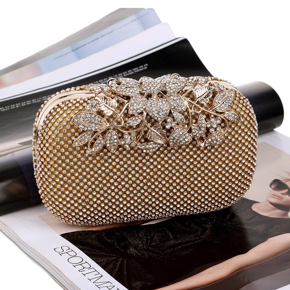 Avondtas - Schelpvorm - Kristal Diamant Parel Bloem Decoratie - Rits - 16cm Microvezel: Goud