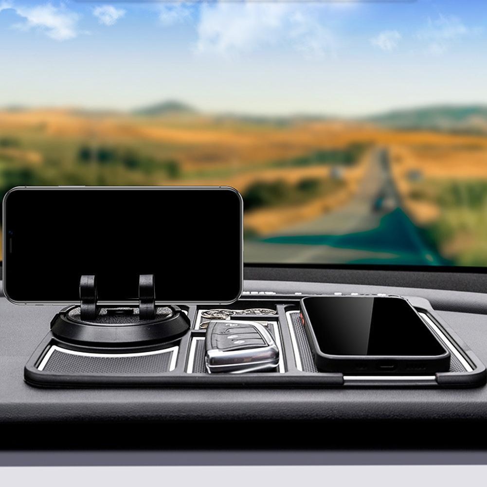 4 In 1 Car Anti-Slip Mat Silicone Dashboard Sticky Phone Holder Mat Auto Non-Slip Phone Pad W Phone Holder Function Car Interior