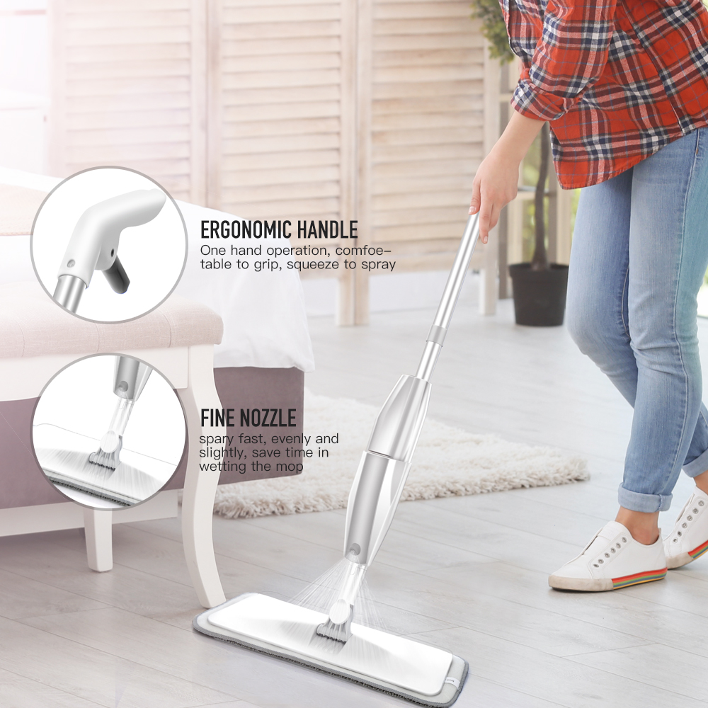 Trapeador de suelo en aerosol con almohadillas de microfibra de repuesto, fregona plana para el hogar, cocina, madera laminada, azulejos de cerámica, Herramientas de limpieza de suelo