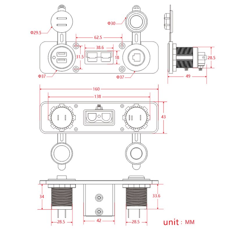 3.1A Flush Mount Plug Socket Double Usb Charger Socket Panel Car Cigarette Lightning for Caravan Camper Boat Truck