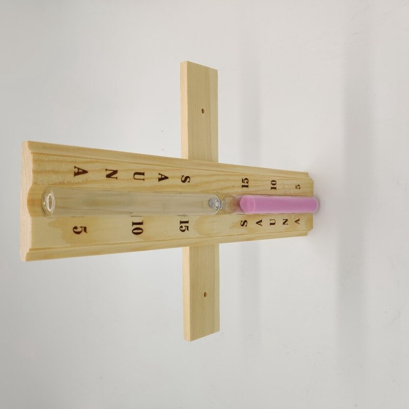 AAAK -15 Minutes Wooden Sauna Sand Timer Wall-Mounted Rotating Hourglass Room Glass Clock with Pink Sands