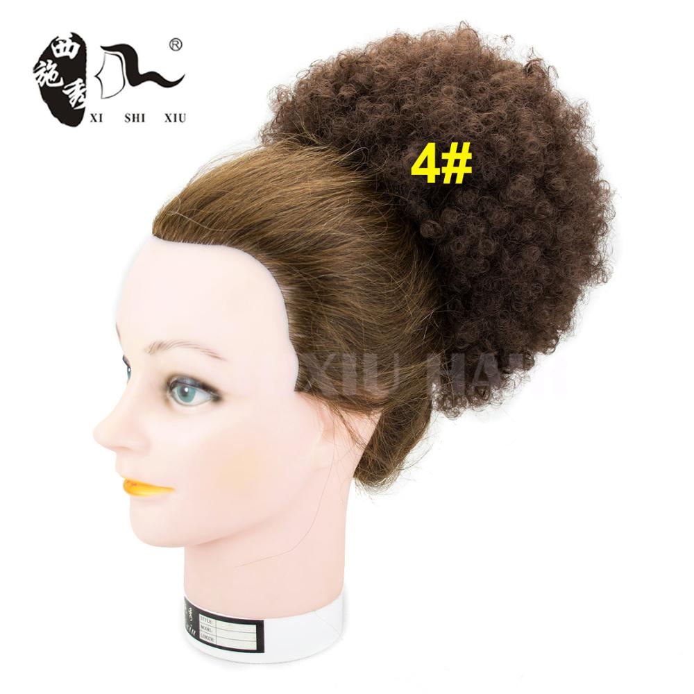 Corto Afro Puff moño de pelo sintético Chignon Hairpiece para mujeres negras cordón Cola de Caballo rizado Updo Clip extensiones de cabello: # 4
