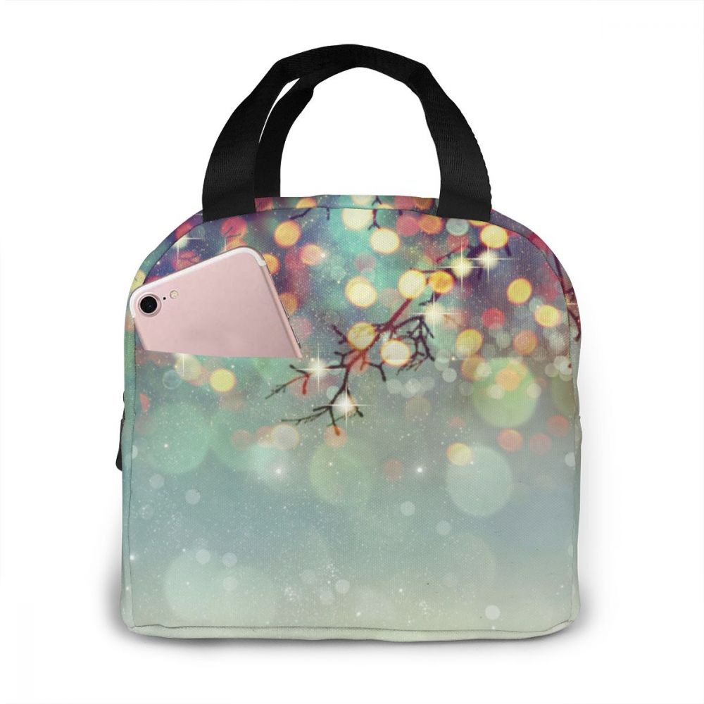 Abstracte kerstverlichting lunchbox tas geïsoleerde thermische lunch picknick lunchtas voor vrouwen kinderen mannen koeltas
