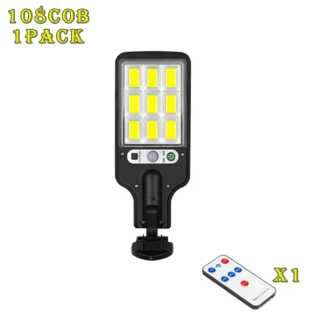 Luz de movimiento Solar de 106 LED, Panel separado para exteriores, luces de inundación solares, 4 modos de trabajo para luces de pared impermeables para jardín y garaje: Azul