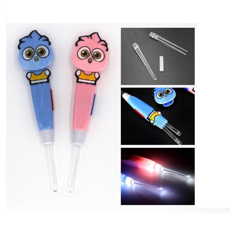 Cartoon Uil Lichtgevende Earpick LED Licht Oor Schoonmaken Lepel Baby Oorsmeer Verwijderen Veilig Tool Kids Verpleging