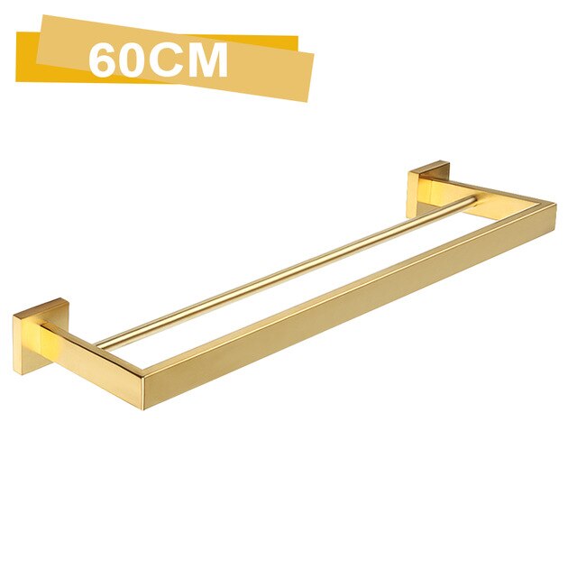 Toallero de acero inoxidable 304, colgador de toallas de baño, soporte de pared, doble barra, estante de almacenamiento de 24 pulgadas: Golden
