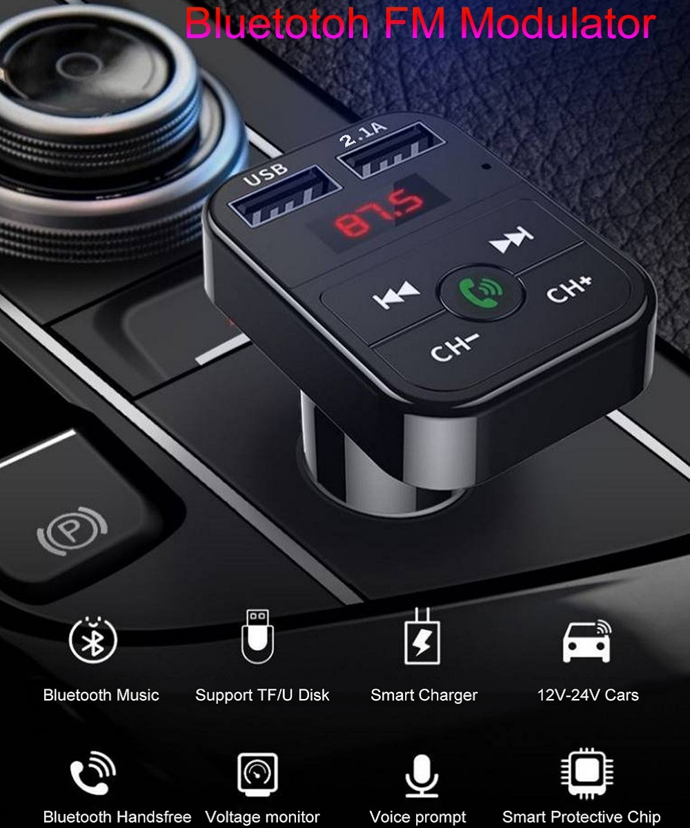 Hurtig usb biloplader bil håndfri trådløs bluetooth 5.0 fm sender lcd bil  mp3 afspiller 2.1a bilsæt biltilbehør
