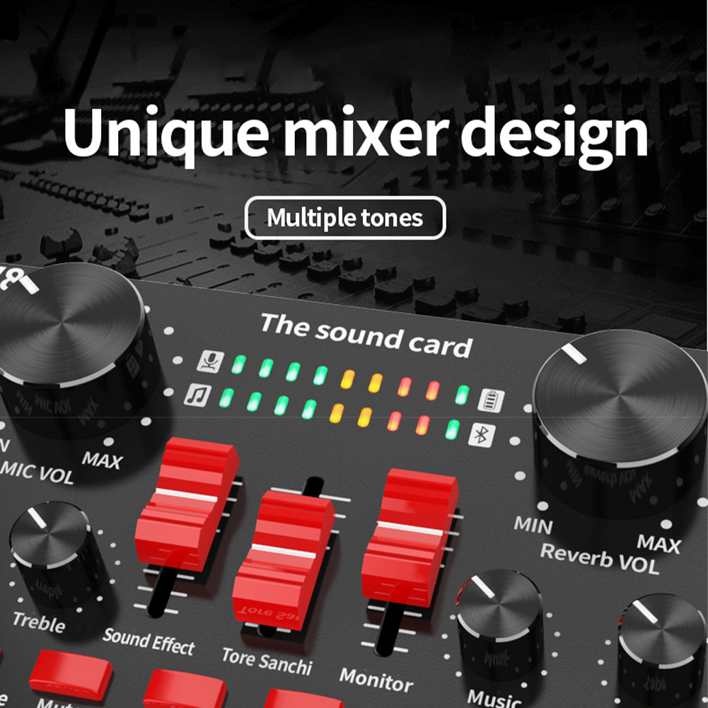 USB Audio Sound Card External Computer Aux Sound Board Bluetooth-compatible 4.2 Voice Mixer Aluminum Alloy Live Broardcast V8S