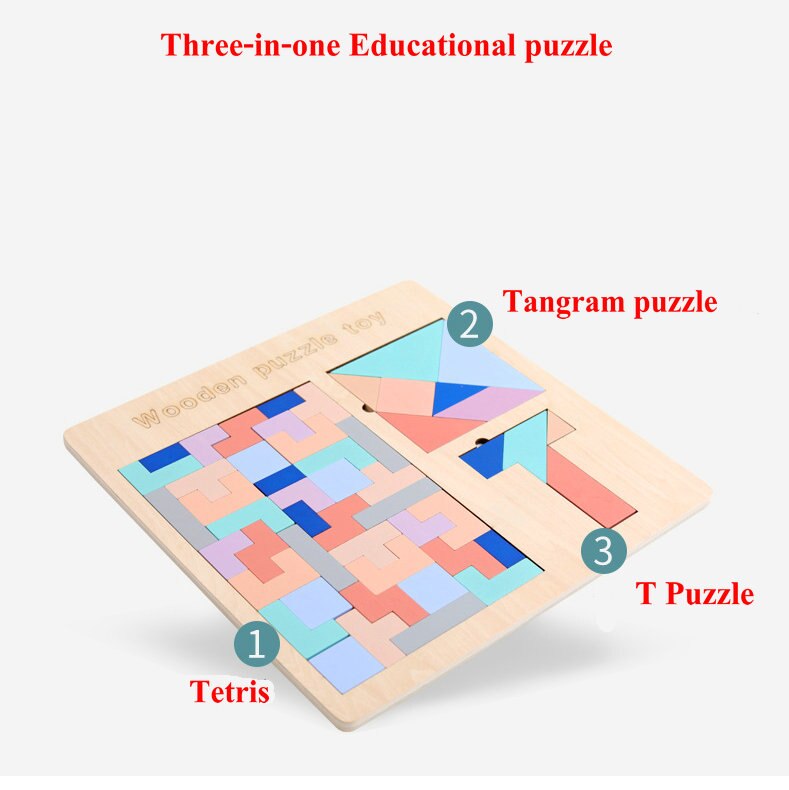 Houten drie-in-een Intelligentie Puzzel kinderen Glijbaan Puzzel/Tetris/puzzel Baby Klassieke Educatief speelgoed