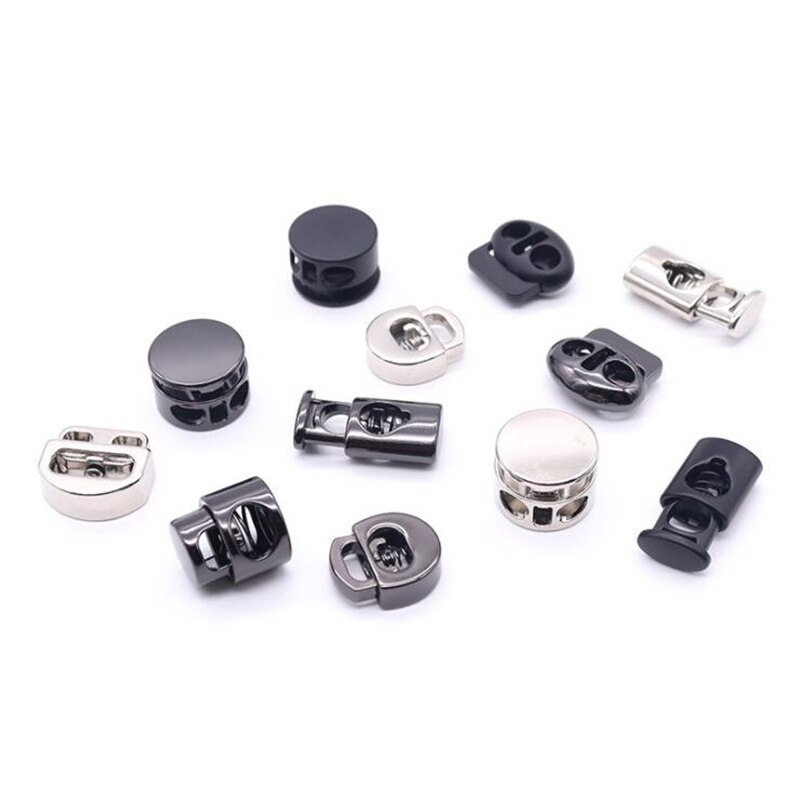 Alloy Flat Side Cord Stopper Press Lock Rope Ends Lid 2 Holes Drawstring Toggles Clip For Clothes Apparel Shoelace Accessories