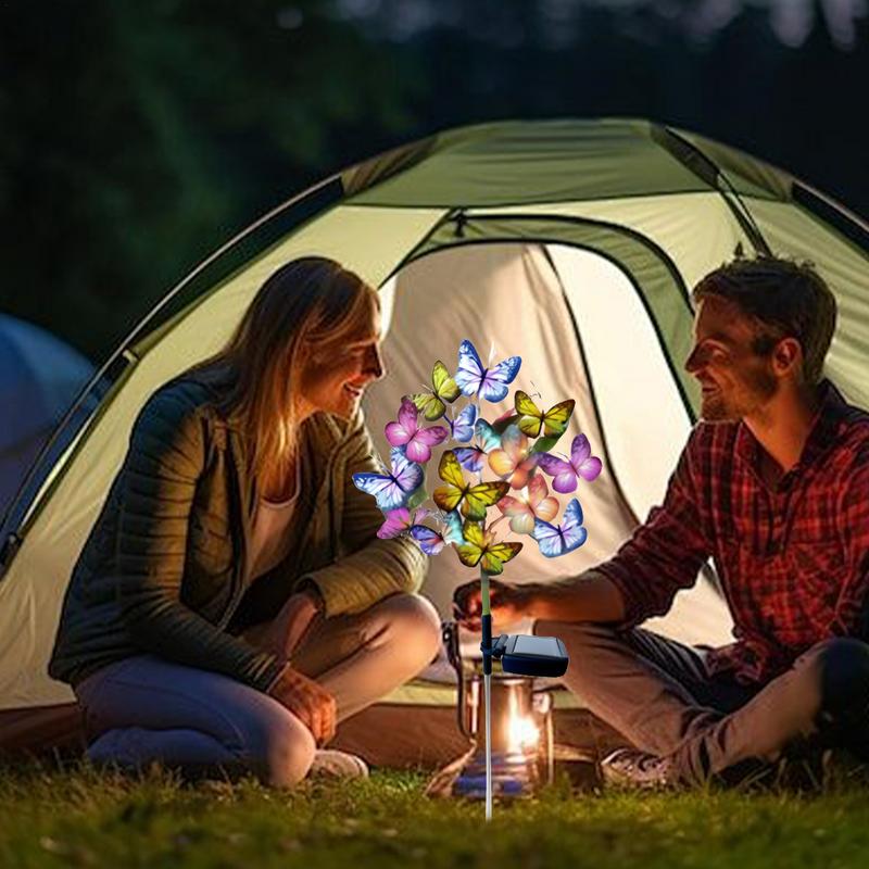 Svingende sommerfuglelys til udendørs havestier med solcellepaneler og høj fleksibilitet, solcelledrevet sommerfuglepæl til haven