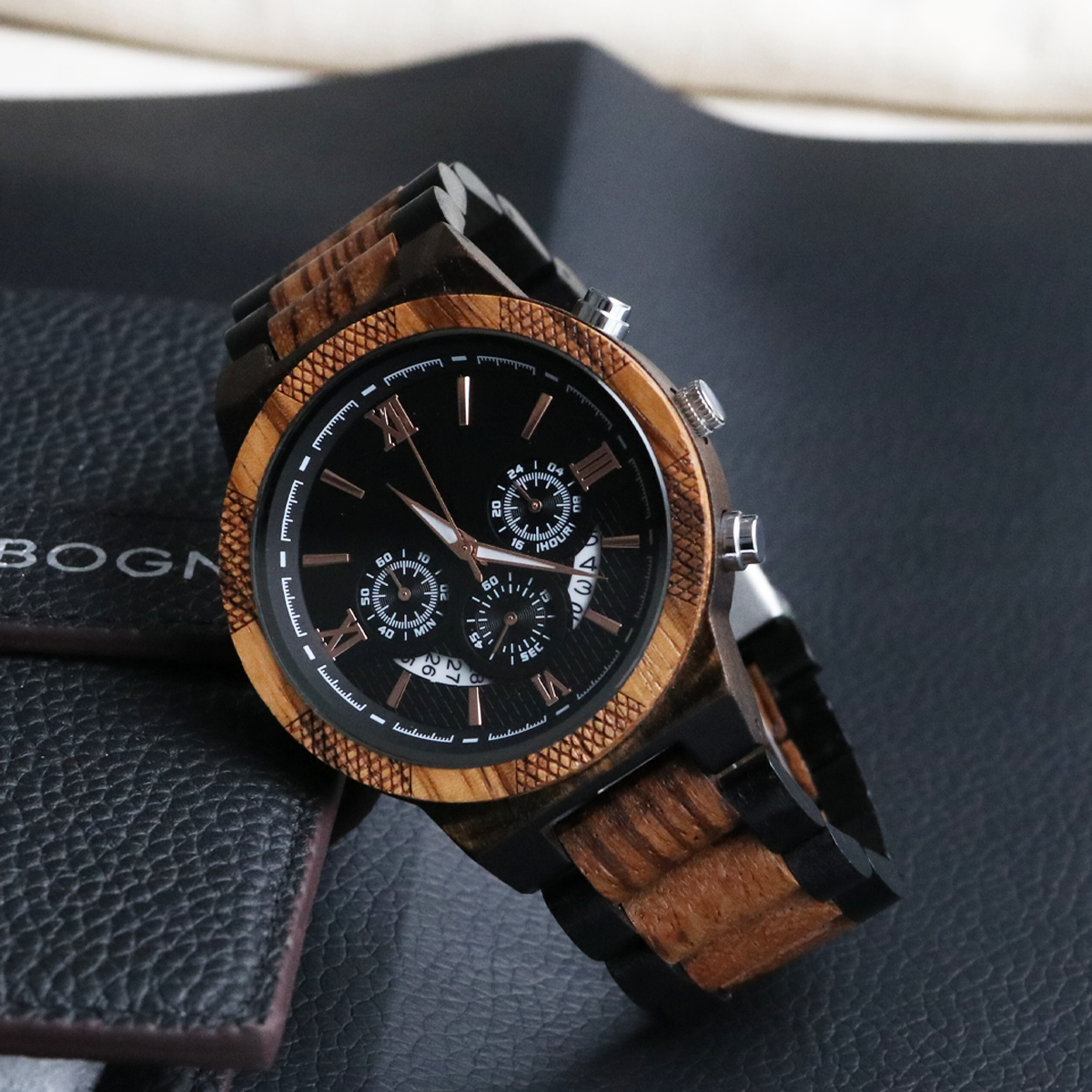 Træure til mænd ur multifunktionelle kvarts armbåndsure herre reloj de madera personliggøre træure til mænd: Bronze