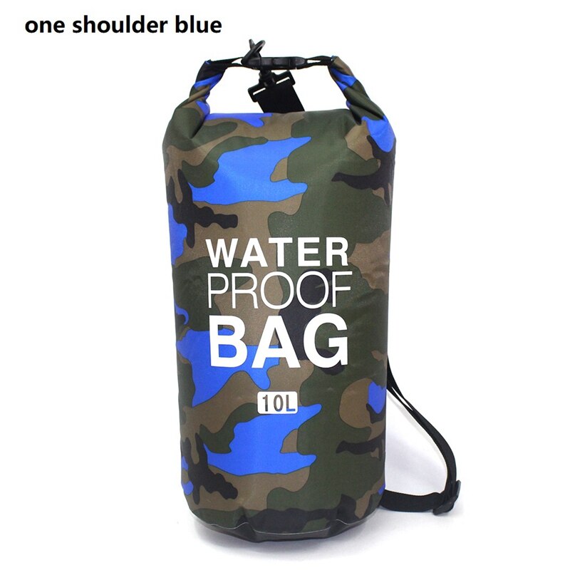 5L 10L 15L 20L 30L PVC Waterproof Swimming Dry Bag Camo Outdoor Foldable Men Women Beach Diving Bag Rafting River Ocean backpack: 10L blue shoulder