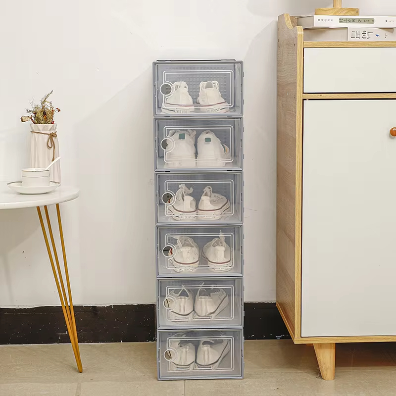 Plastskofodral transparent stapelbar låda med frontlock skoorganisatör dammtät fukttät förvaringslåda hemtillbehör