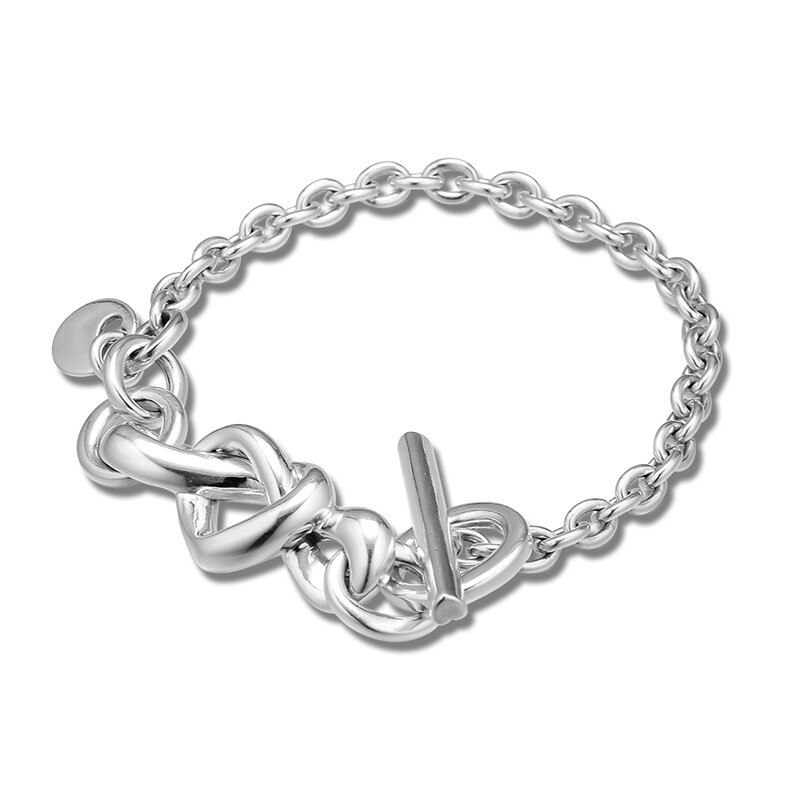 Verknotet Herz Armbinde Schmuck 925 Sterling Silber Armbänder für Frauen & Männer Liebe Zeichen Charme Armbänder Schmuck