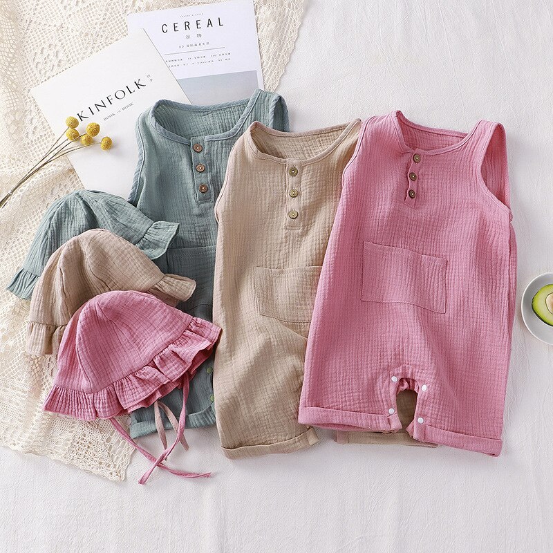 Peleles de verano para niños y niñas, monos sólidos sin mangas de algodón orgánico con botones, monos Unisex para bebé, ropa de una pieza