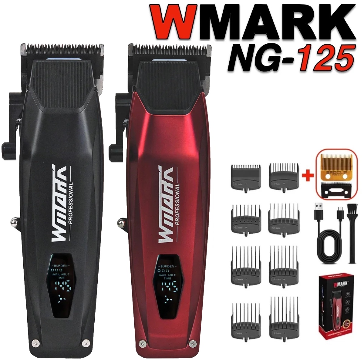 WMARK NG-125 cortapelos eléctrico 7500RPM Motor giratorio cabezal de aceite barbería recortadora para hombre hoja 5 ajustes