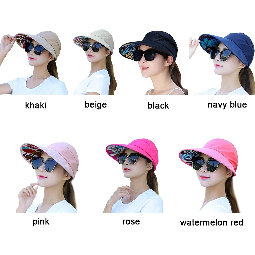 Sombrero plegable de verano para mujer, gorra con visera ancha, sombrero de protección solar UV para vacaciones de mujer, sombrero de visera para playa #05: rose red