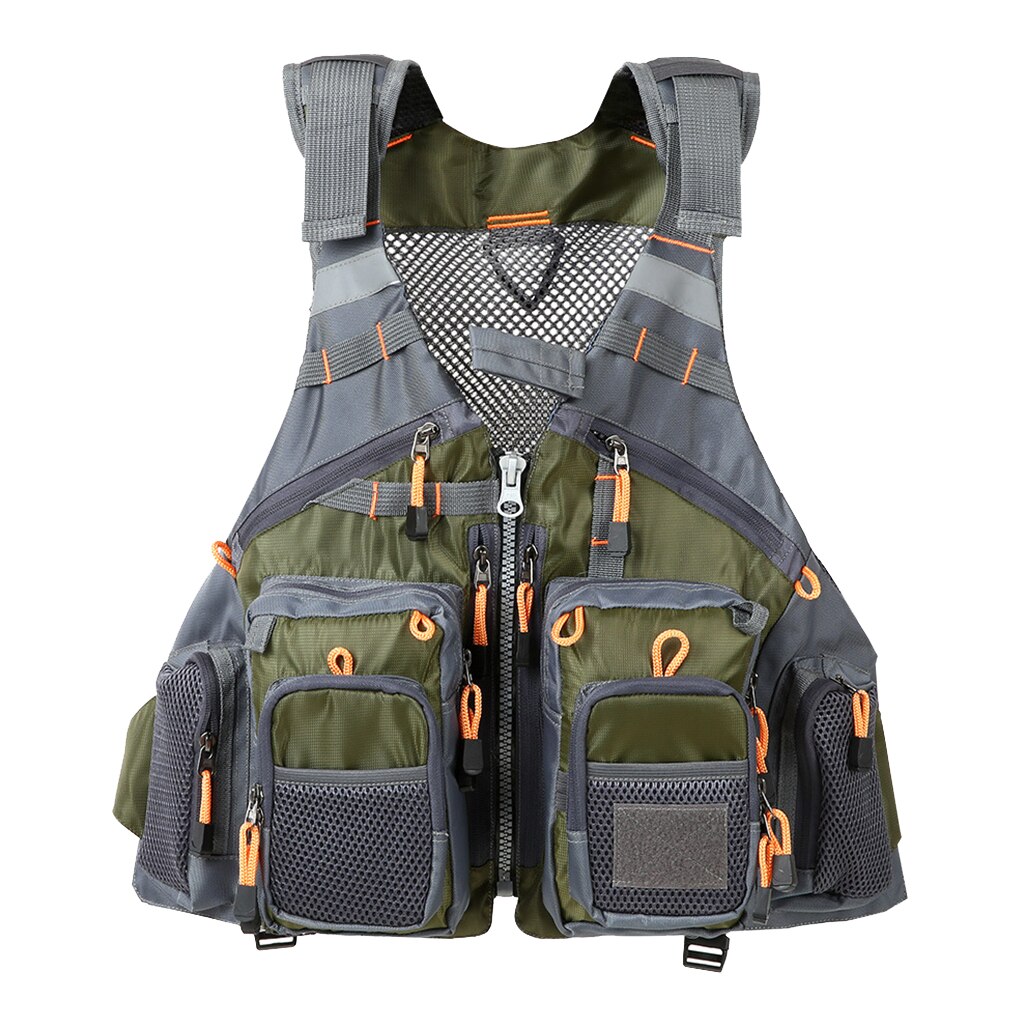 Chaleco de malla para pesca con mosca Multi-bolsillo, Chaleco de pesca con aparejos de trucha, chaleco de pesca para mujeres, hombres, pescador, fotógrafos, líderes: Verde