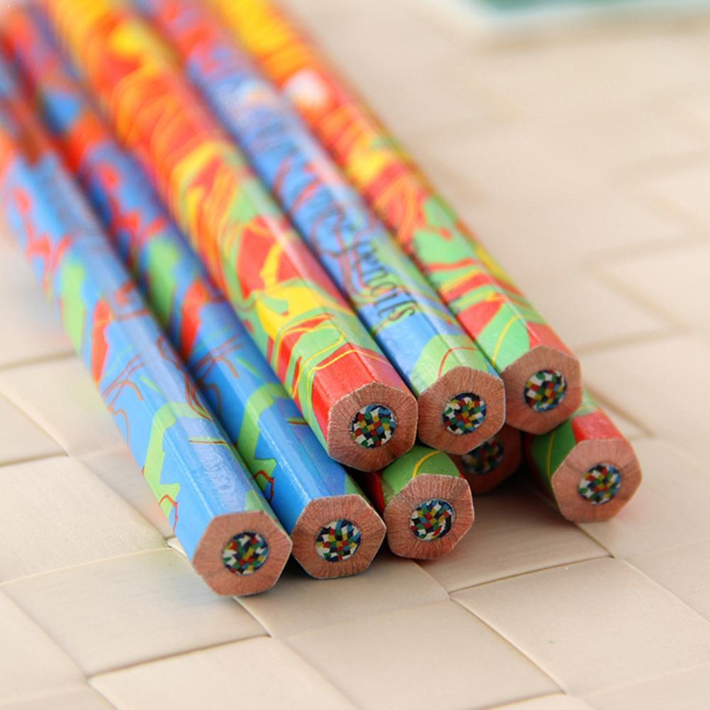 4pcs/pack Colored Hexagonal Rainbow Pencil Crayons Supplies For Painting Colored Graffiti Pencil Set Drawing Stationery
