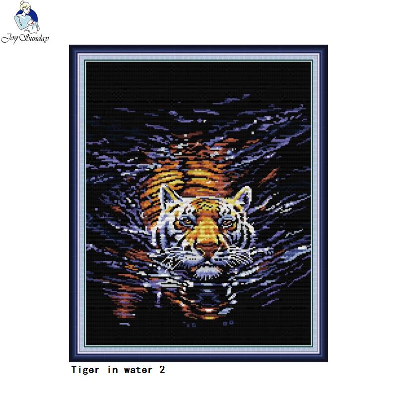 Tiger in water animal pattern printed cross stitch kit 14CT 11CT Chinese needlework embroidery kit DIY wall decoration painting