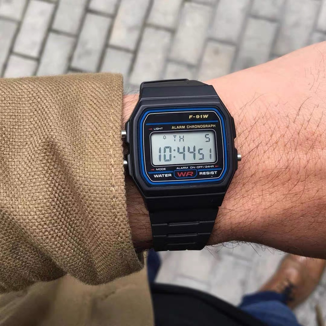 F91w digitale herreure luksuriøst rustfrit stål armbåndsur armbånd forretnings elektronisk herreur reloj hombre