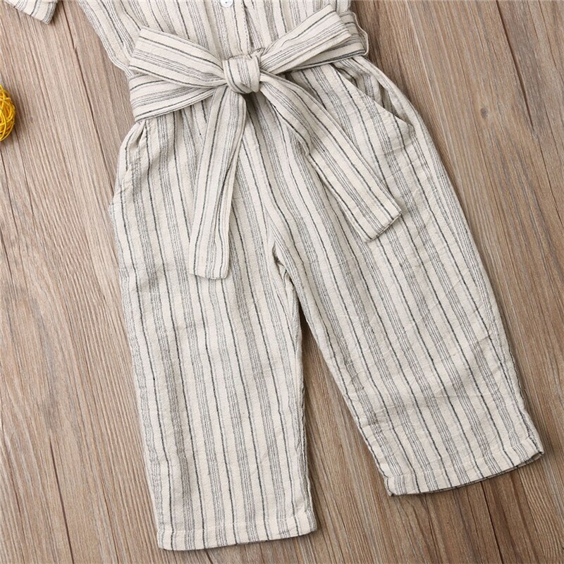 2019 da criança do miúdo da menina do bebê verão casual rendas acima roupas criança listrado impressão longa calça macacão outfits 2-7y