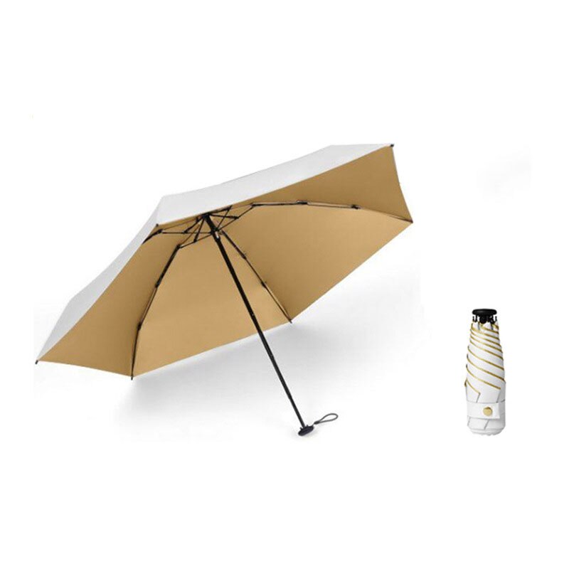 Mini Gold Umbrella Flat Five Fold Umbrella Pocket Umbrella Folding Sunny Rain Dual-use Portable UV Sunscreen Umbrella: G