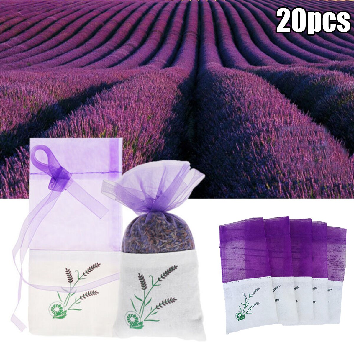 20PCS Cotton Empty Sachet Bags Portable Lavender Fragrance Purse Bag 15.5*7.5cm For Storage Spice Saving Dried Lavender Grain...