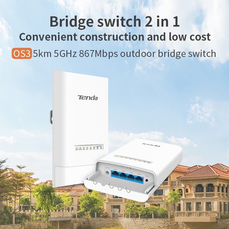 Tenda OS3 5Km 5Ghz 867Mbps Outdoor Cpe Draadloze Wifi Repeater Extender Router Ap Access Point Wifi Brug met Poe Adapter