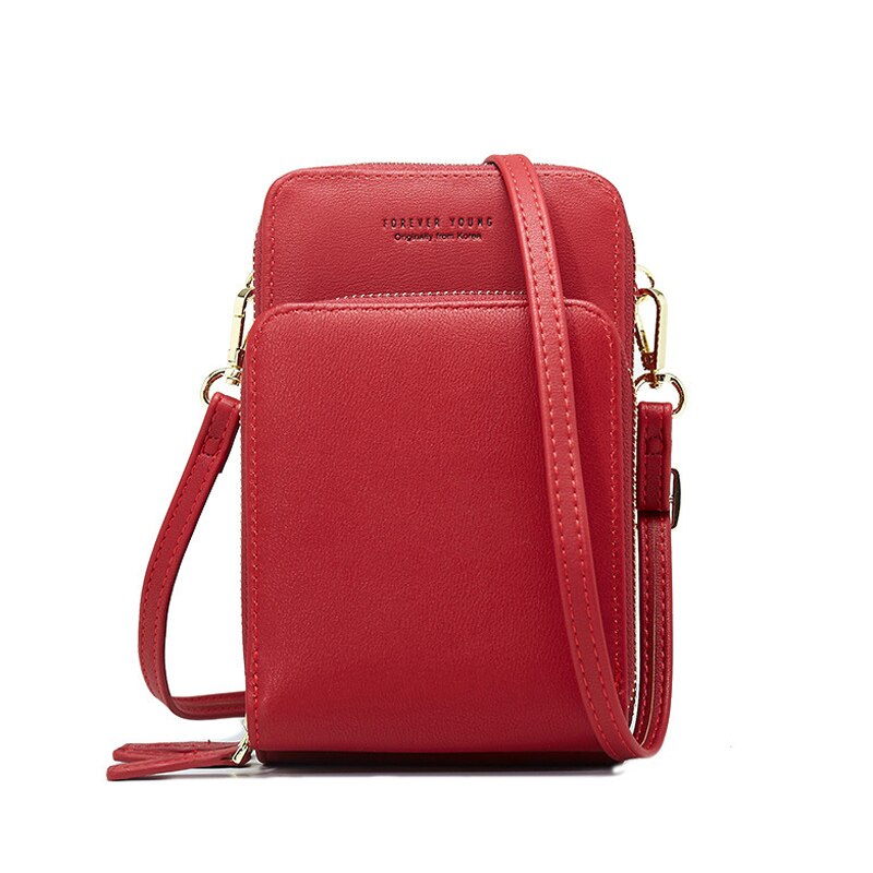 HEIßER 3 Schichten Große Kapazität Telefon Tasche Schulter Tasche Für Frauen Pu Leder Weibliche Kleine Umhängetaschen Damen Messenger Geldbörse: Red