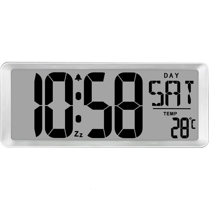 LED Digital Wall Clock Large Number Time Display Alarm Clocks with Date Temperature Table Watch Electronic Clock Horloge Murale: sliver
