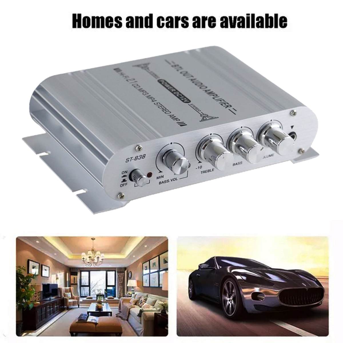 12V3A di Alimentazione + Cavo Audio ST-838 mini digitale Ciao-Fi Amplificatore di Potenza dell'automobile 2.1CH 40W 2x20W Digitale subwoofer stereo basso Audio giocatore