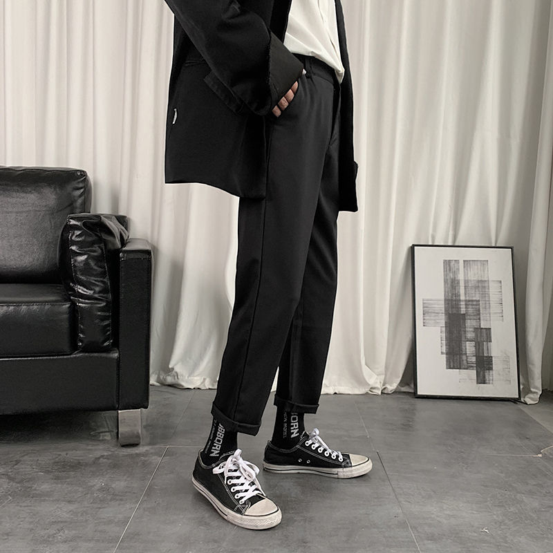 Pantalon coréen pour homme, droite, couleur unie, robe d'affaires, Streetwear sauvage et ample, modèle pantalons décontractés