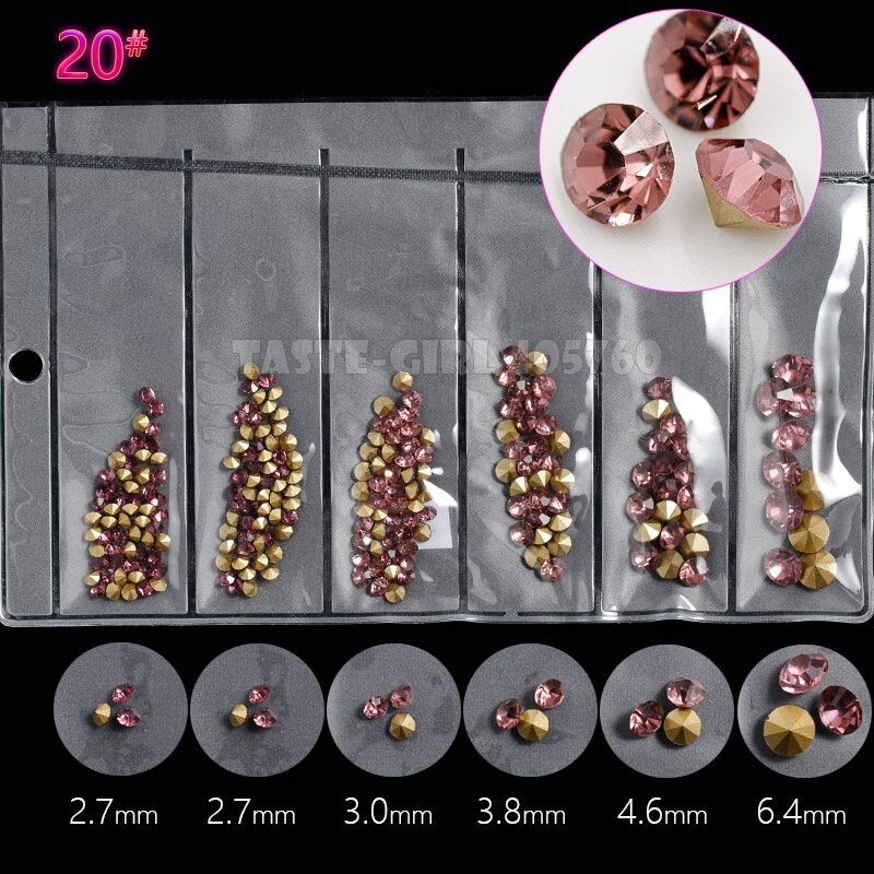 6 Gitter/Pack mischen 5 Größen Nagel funkeln V-Boden Scharf Diamant Edelsteine Arylic Nagel Kunst Strass Juwel dekorationen Manikübetreffend DIY GZ: GZZ20