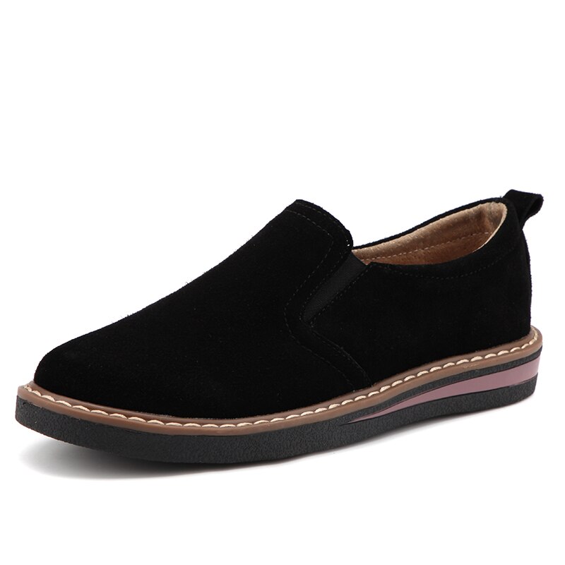 ZOVE Frauen Flache Schuhe Herbst Fette Oxford Schuhe Damen Wildleder Leder Mokassins lässig Schuhe Spitze hoch Oxfords Femme Flache schuh: 978 Schwarz / 6,5