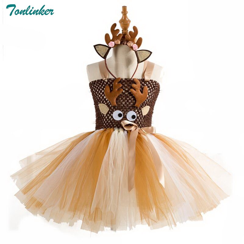 Costumes de noël pour filles cerf Tutu robe avec bandeau fille carnaval Costume ensemble pour enfants Costumes de nouvel an robe de fête