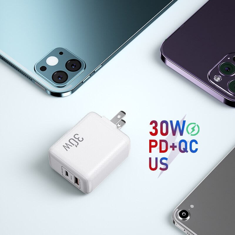 Ładowarka sieciowa 45W GaN ładowarka USB szybka ładowarka do telefonu iPhone Samsung iPad Laptop PD USB C szybka ładowarka 3.0 typ C Adapter: White US 30W