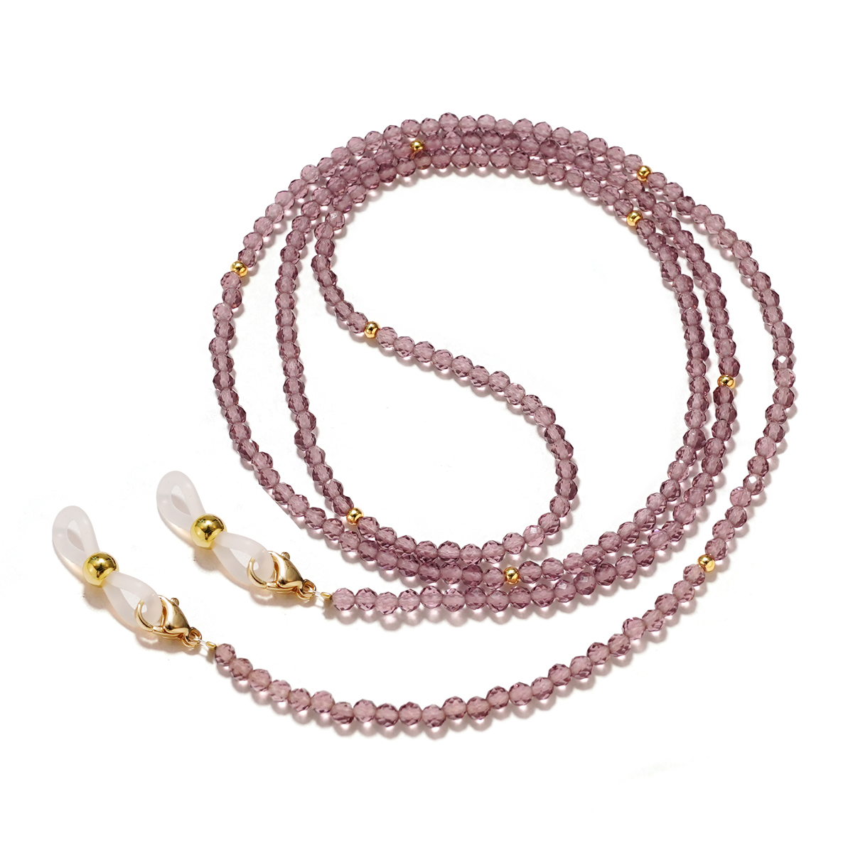 Collana a catena per occhiali da donna-cordino per occhiali da suola con perline acriliche intorno al collo con perline verdi di cristallo fatte a mano: Viola