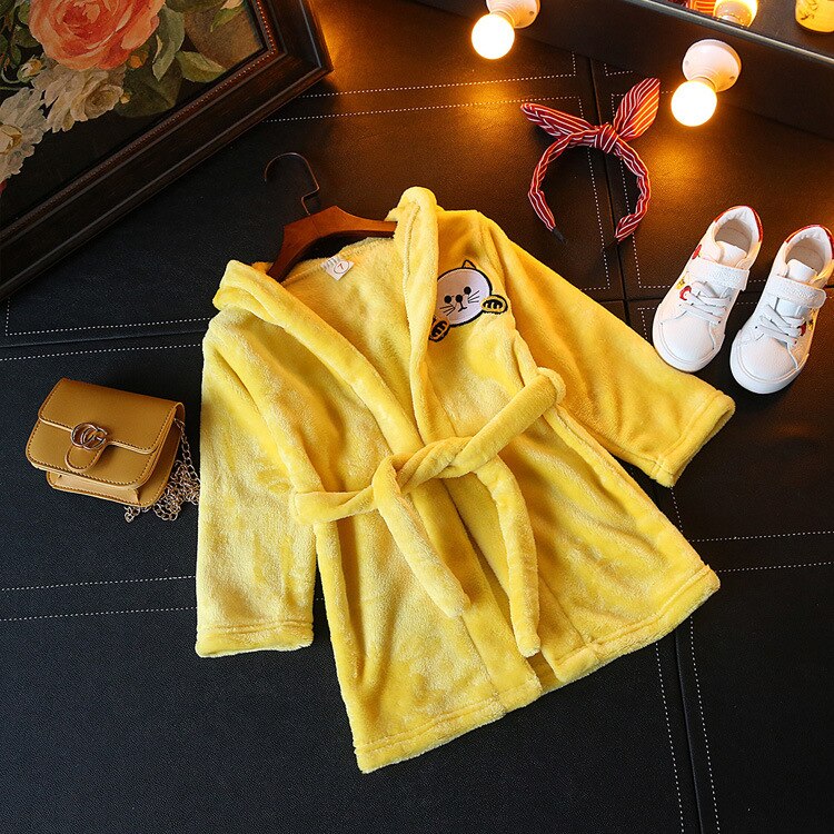 Girls autumn and winter cute cartoon pajamas home service girls nightdress nightgown girl baby lace hooded warm pajamas: YELLOW / 24M