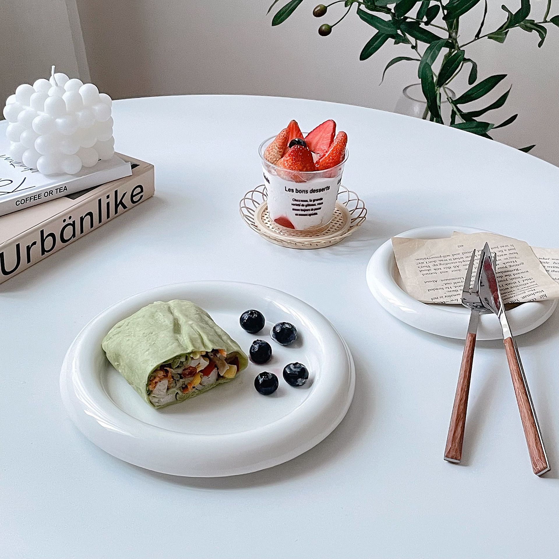 Keramisk tallerken fad hvid service porcelæn smykke tallerken køkken tallerken snack tallerken
