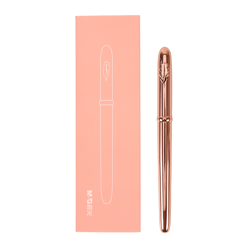 M &amp; G – stylo-plume de luxe, couleur or Rose, ensemble de stylos à encre liquide métallique, de calligraphie, 0.38mm 0.5mm, pour papeterie scolaire, mignon kawaii: Style A Leaf