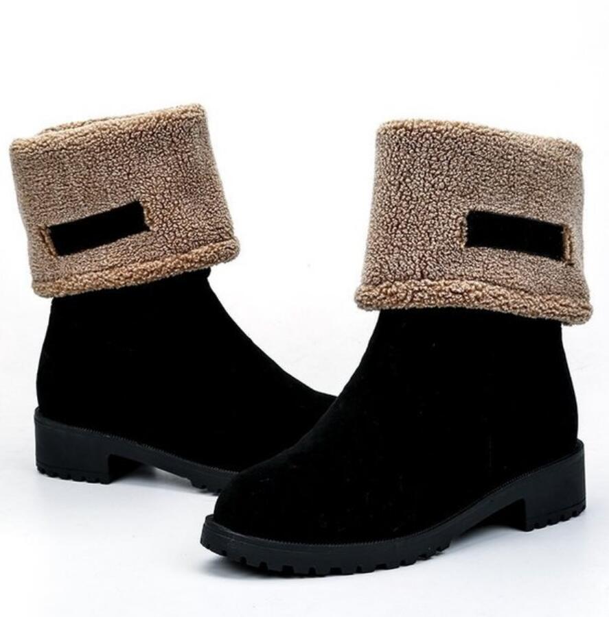 Kvinder sko vinter varme kvindelige støvler ruskind kvinder støvletter britisk retro trend kvinder nøgne sne støvler botas de mujer: Sort / 40