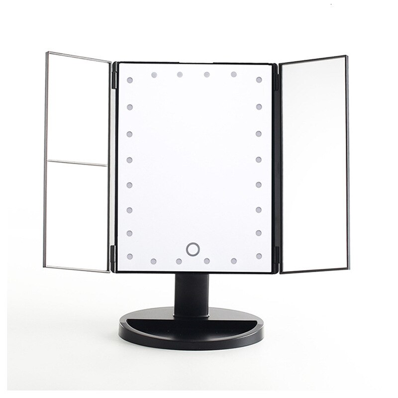 Led Touch Induction MakeupMirror Three Sides Fold Bring Lamp Mirror Desktop Benchtop Mirror Originality Fold Dressing Mirror: black