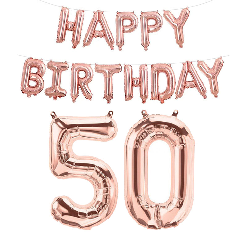 Globos de aluminio con números de feliz cumpleaños de oro rosa, decoraciones para fiestas para niños y adultos, niño y niña 10 11 14 15 18 25 30 35 40 50 60 70 años