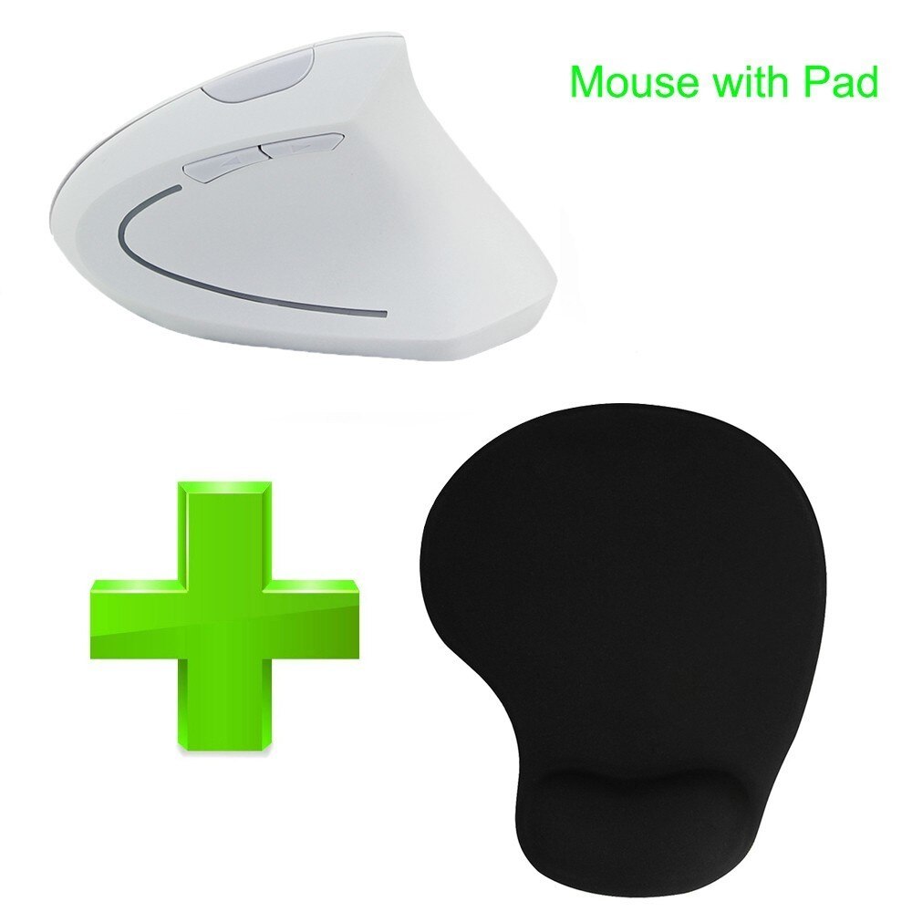 CHYI Ergonomische Vertikale Maus kabellos 1600DPI Optische Computer Mause Gamer 5D LED Spielen Mäbenutzen Mit Maus Pad Bausatz Für Laptop PC: weiß mit Pad 