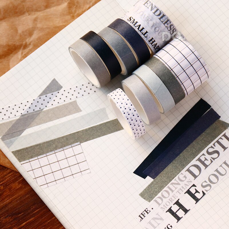 7rolls/box Vintage Kraft Paper Grid/Ticket/Map/English Manuscript/Number/Alphabet/Week Washi Tape DIY Scrapbooking Masking Tape: ying lun shi guang