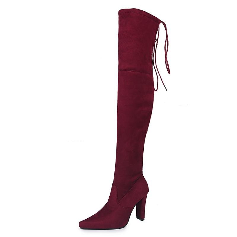 Taille 35-43 nouvelles chaussures femmes bottes noir sur le genou Sexy femme automne hiver dame cuisse haute cuisse bottes rouges: Wine Red / 43