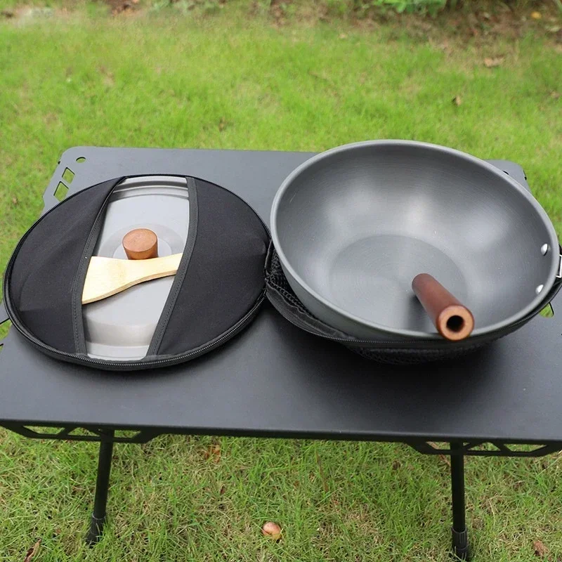 Outdoor Koekenpan Aluminium Antiaanbakpan Met Opklapbaar Handvat Camping Lichtgewicht Draagbare Picknick Reizen Wandelen Wok: Default Title